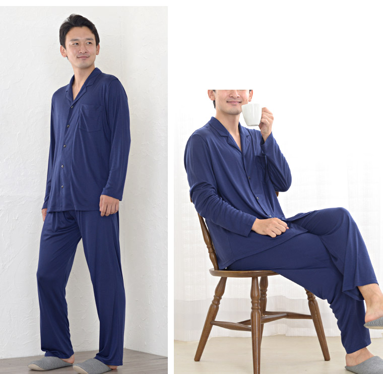 パジャマ 寝心地は期待以上 リヨセルシルク スムースニット ジャケット メンズ 長袖 前開き ルームウエア 前開き 長袖 春 秋 日本製 送料無料 父の日 誕生日 ペア ギフト 入院用 アトピーの方にも 部屋着 ナイティ ルームウェア 寝巻き 男性 祖父 おじいちゃん 還暦