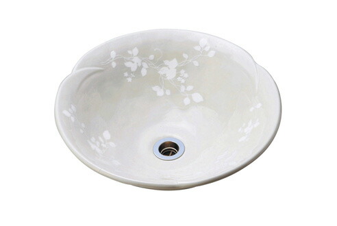 手洗器【美濃焼手洗鉢／風花】ホワイト Lサイズ（φ380×H130）｜和風手洗い器 洗面ボウル