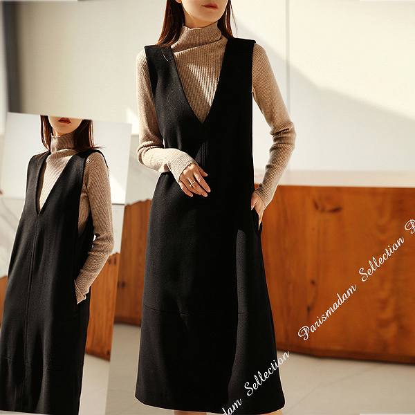 楽天市場】V襟ジャンバースカート ブラック ストレートライン 暖か