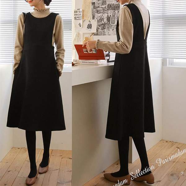 楽天市場】V襟ジャンバースカート ブラック ストレートライン 暖か