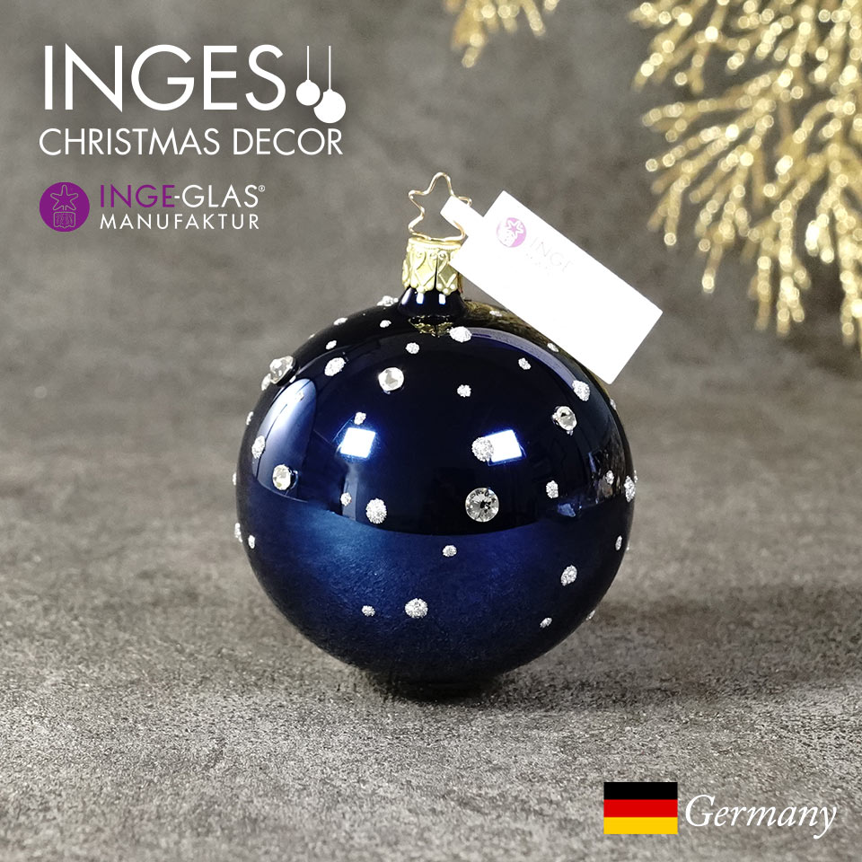 楽天市場 オーナメント ドイツinge Glas Manufaktur インゲ グラス J162 スワロ装飾 シルバードット ミッドナイトネイビー 8cm ガラスボール ハンドメイドオーナメント Made In Germany 職人の手作り ヨーロッパ直輸入 クリスマス 送料無料 ピカキュウhome