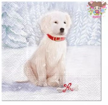 Paw 可愛い ペーパーナプキン デコパージュ☆スノードッグ 雪 犬 プレゼント☆(Snow Dog)（1枚 バラ売り）