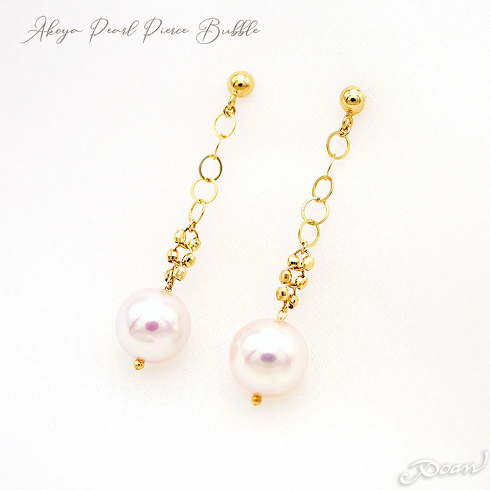 【エントリーで最大P20倍！】【Bubble バブル】K18YG 8mm珠 アコヤ パール ピアス レディース 女性 あこや真珠 18k 18金 イエローゴールド デザインチェーン ピアス 真珠 贅沢 上品 ホワイトデー 母の日 ギフト プレゼント poan ポアン