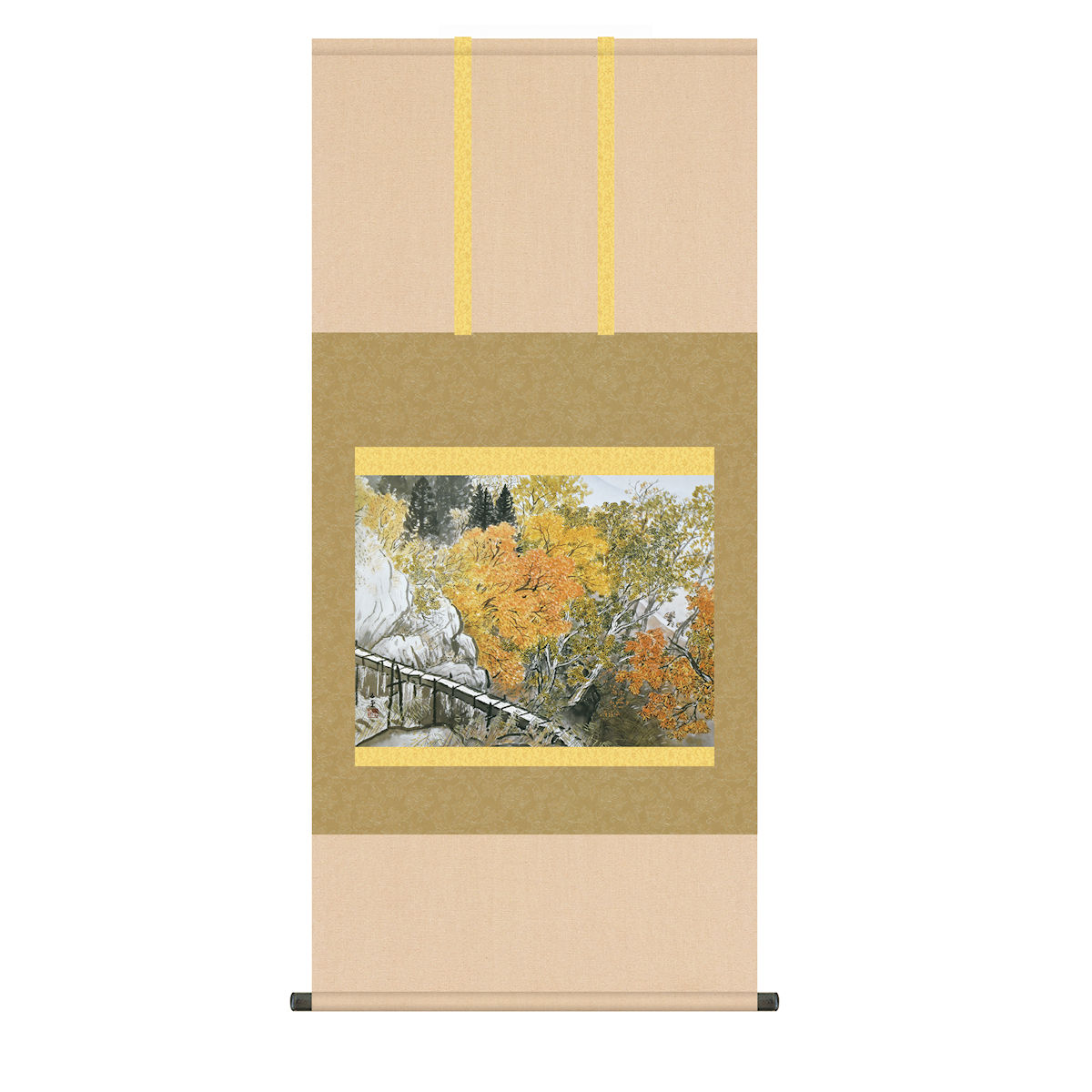 掛軸 日本画 床の間 送料無料 掛け軸 日本の巨匠 名画複製画 川合玉堂 樵径深秋(しょうけいしんしゅう) 高精彩功芸画 手彩入り