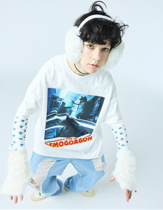 リトルサニーバイト ストレンジャーシングス Tシャツ プリント NETFLIX stranger things little sunny bite demogorgon tee 半袖 オーバーサイズ S ユニセックス ホワイト ブラック 白 黒 限定 コラボ｜Pretty店