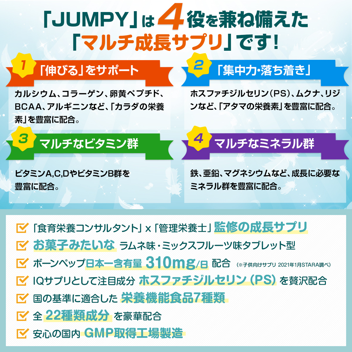 ランキング1位 身長サプリ 勉強 成長 サプリメント 子供 カルシウム Iqサプリ 集中力 中学生 ホスファチジルセリン Ps アルギニン Hmb 乳酸菌 ミネラル ビタミン 鉄分 亜鉛 ボーンペップ 栄養補給 サポート タブレット 健康 スポーツ 栄養機能食品 2袋割引 ノビシロps