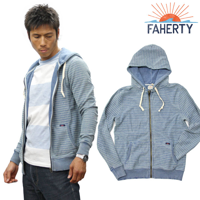 FAHERTY BRAND ファリティブランド RINCON FULL-ZIP HOODY フルジップパーカー ミディアムウォッシュ ストライプ km3554