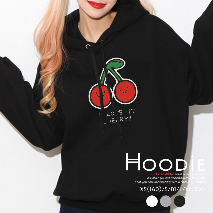 パーカー レディース メンズ おしゃれ 大きめ 冬 韓国 フード パーカ スウェット プルオーバー トレーナー ゆったり ペア カップル おそろ チェリー さくらんぼ おもしろ ロゴ I Love It 大人 かわいい 限定版