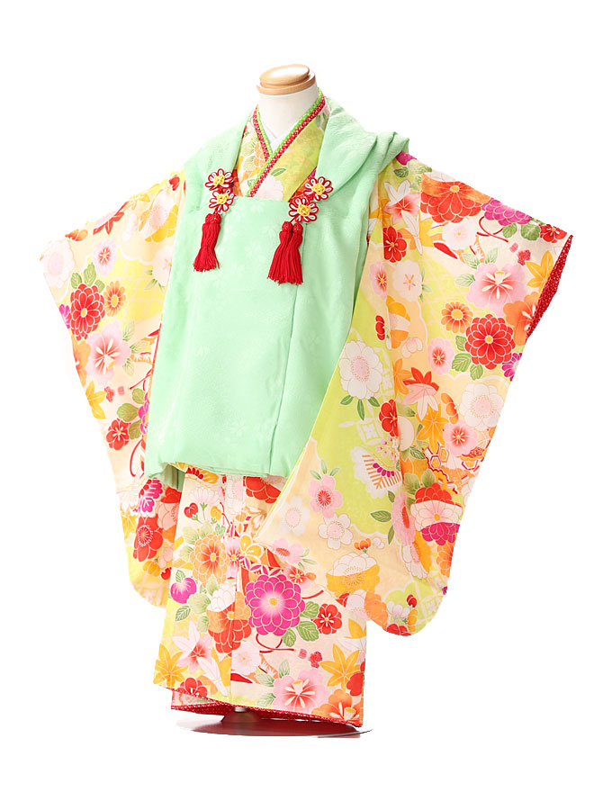 着物セット 21年レディースファッション福袋 女の子 七五三 レンタル ３歳 着物 正絹 七五三 衣装レンタル 七五三 3歳 女の子 被布レンタル 100cm 95cm 90cm Jk3342身長 華蘭 黄色 往復送料無料 着付けマニュアル付き３泊４日レンタル 身長９０cm １００cm