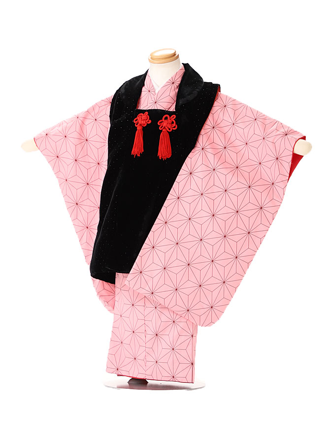女児 ３才 被布 ピンク 麻の葉 身長９０cm １００cm 女の子 身長90cm 100cm ３歳 着物セット 着物 七五三 着物 着物レンタル レンタル 女の子 七五三 衣装レンタル 七五三 3歳 女の子 被布レンタル 身長９０cm １００cm 着付けマニュアル付き３泊４日レンタル