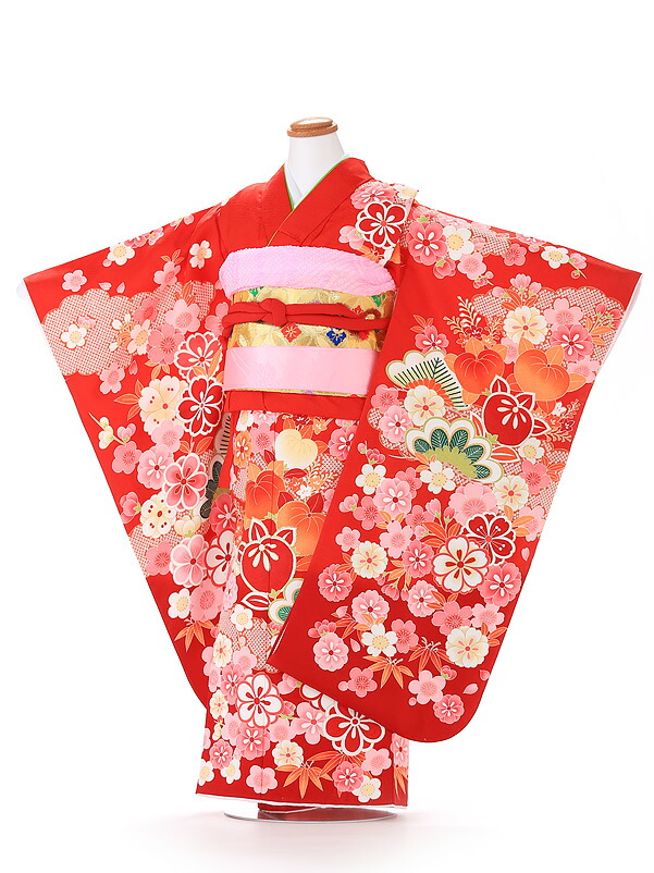 七五三 着物 7歳 フルセット レンタル 七五三 レンタル 7歳 女の子 送料 無料 結び帯 115cm 120cm 125cm 赤 7274 【レンタル】 6,952円