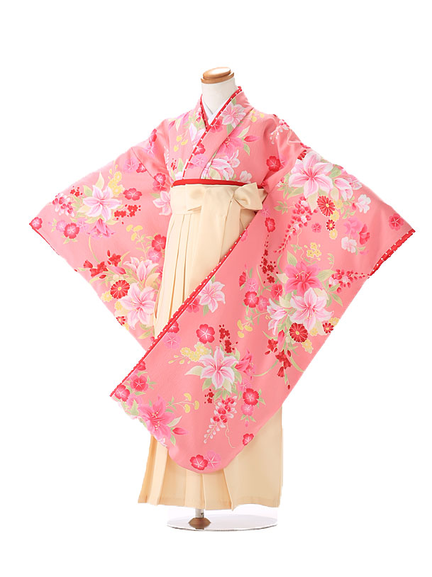 【レンタル】【卒園式 女の子 袴】【ベーシック】ピンク 白袴 着物レンタル 身長115cm-125cm 6歳 7歳 幼稚園 園児 往復送料無料 hK7150