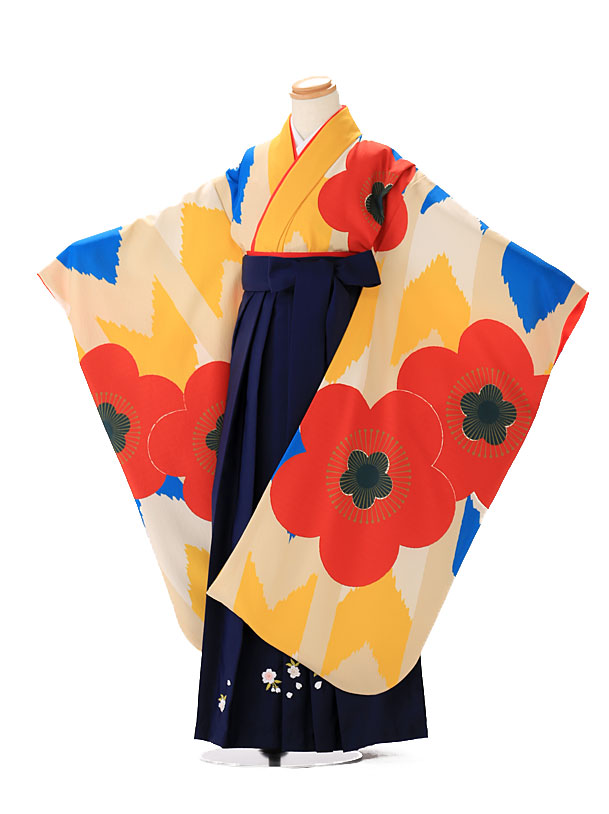 【レンタル】【卒園式 女袴】【卒業式】LILLI 赤 クリーム 着物レンタル 身長120cm-130cm 6歳 7歳 幼稚園 園児 往復送料無料 hK7260