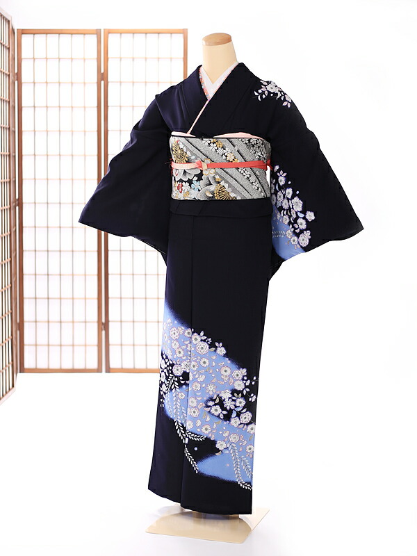 【単衣】【単】【夏 着物】単衣 訪問着 レンタル【夏 着物】【フルセット】【訪問着/着物レンタル】【夏物】パーティ】【七五三】【お茶会】【ほうもんぎ】【ホウモンギ houmongi】紺 辻が花kt7015【レンタル】