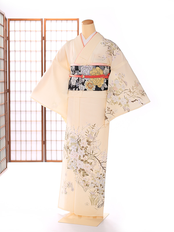 単衣　訪問着　誂え着物 単衣 訪問着 誂え着物 正絹単衣訪問着 レンタルフルセット「手描友禅 百合