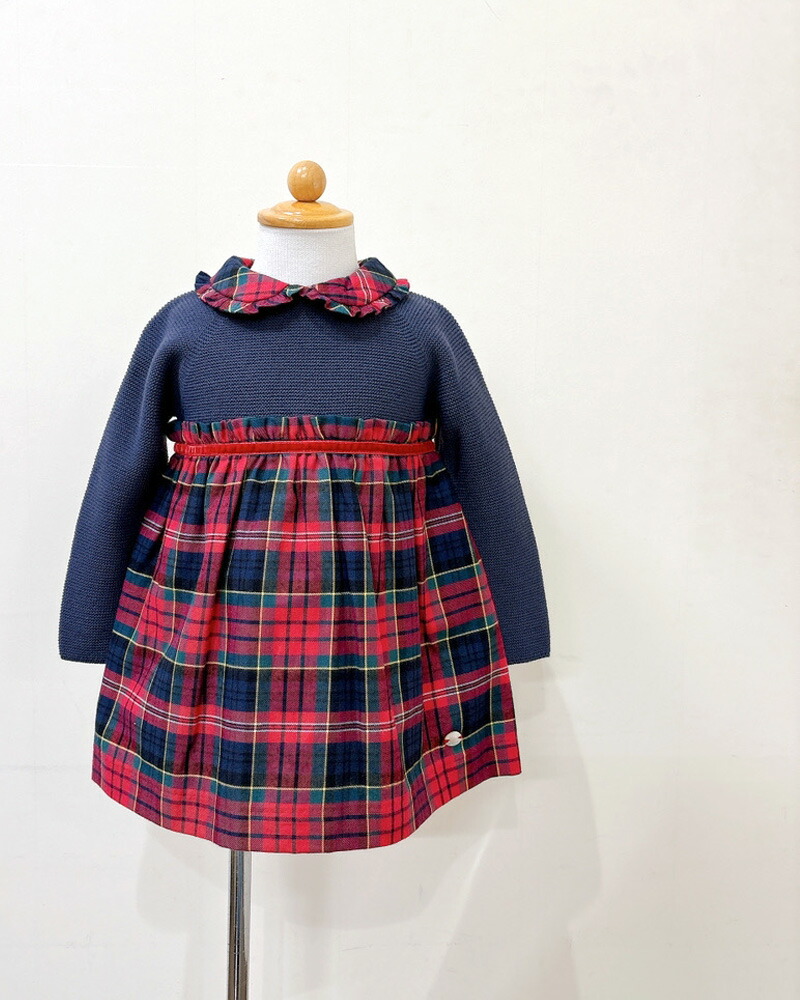 【セール SALE 10％OFF】ワンピース 女の子 キッズ ベビー服 子供服 長袖 チェック柄 インポート おしゃれ 子供服 ニット切替チェックワンピース martin aranda マルティンアランダ