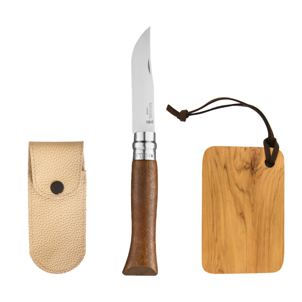 【楽天市場】OPINEL(オピネル) ステンレススチール ナイフ レザーケース ベージュカラー＆カッティングボードセット #9 ウォールナット