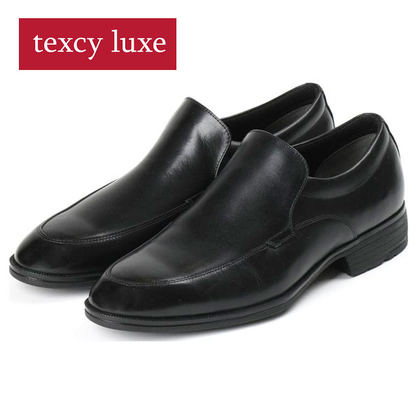 texcy luxe テクシーリュクス TU-7043 ビジネスシューズ バンプスリッポン Uチップ ブラック クッション性 屈曲性アップ 仕事用 本革 メンズ 3E相当 軽量 抗菌