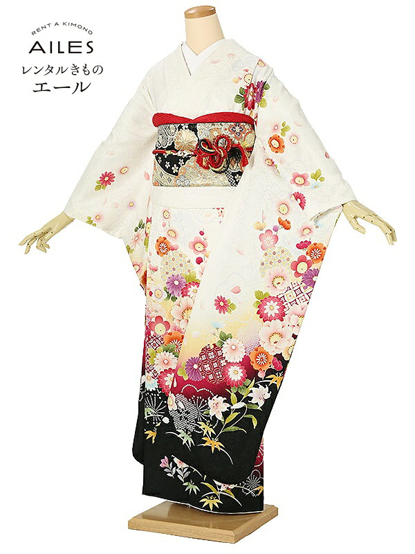 （レンタル）振袖レンタル フルセット（２月～１１月）AC0155　白 紫 花模様 結婚式 結納 レンタル 貸衣裳 袋帯 草履 バック 振袖 レンタル ふりそで 女性和服 フリソデ 着物 きもの 新品足袋プレゼント 送料無料 10,508円