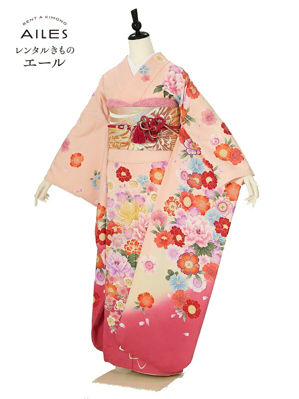 （レンタル）振袖レンタル フルセット（２月～１１月）AC0169　ピンク 赤 牡丹 結婚式 結納 レンタル 貸衣裳 袋帯 草履 バック 振袖 レンタル ふりそで 女性和服 フリソデ 着物 きもの 新品足袋プレゼント 送料無料