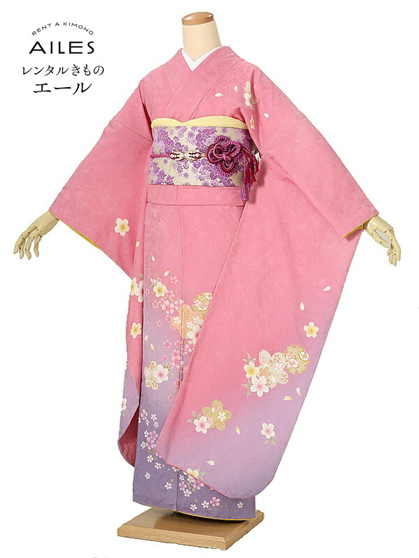 成人式 振袖 レンタル【レンタル】振袖レンタル フルセット（成人式） AC0171　ピンク 紫 桜 成人式 振袖 レンタル 貸衣裳 袋帯 草履 バック 振袖 レンタル ふりそで 女性和服 フリソデ 着物 きもの 新品足袋プレゼント 送料無料｜レンタルきもの　エール 29,452円