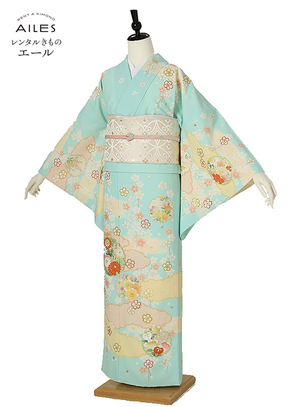 訪問着 レンタル 母 訪問着レンタルフルセットAD0045　ブルー　四季の花 貸衣裳 フルセット rental 訪問着レンタル 七五三 お宮参り 服装 母親 入学式 卒業式 結婚式 女性和服着物 訪問着セット ママ 母 新品足袋プレゼント [往復送料無料]