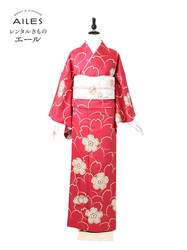訪問着 レンタル 赤 桜 可愛い 訪問着レンタルフルセットAE0001 貸衣裳 フルセット rental 訪問着レンタル 式典 七五三 お宮参り 入学式 卒業式 結婚式 女性和服 訪問着 着物 新品足袋プレゼント