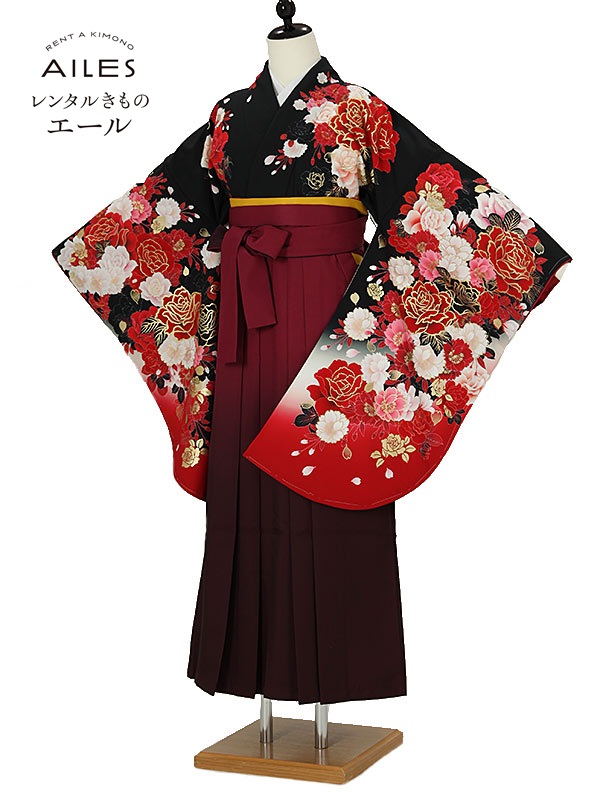 角帽 女 専門職授業時間生 卒 【賃借】 卒賃借袴 女袴賃借 AG0073 黒 ローズ 赤 ぼかし袴 卒袴 お召しもの賃借 卒式 初等学校卒式 賃借袴 rental フルセット 女袴 袴 賃借 女 新品足袋差し上げ物 【往復貨物輸送無料】