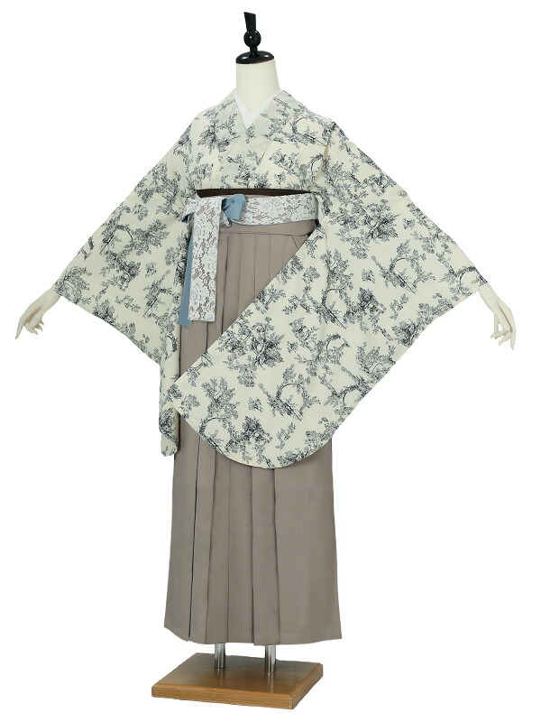 大学生 専門学校生 卒業 【レンタル】 卒業レンタル袴 女袴レンタル AG0197 白 モカベージュ ブルー レース 草木 線画風 卒業袴 着物レンタル 卒業式 小学校卒業式 レンタルフルセット 女袴 袴 レンタル 女 新品足袋プレゼント 【往復送料無料】