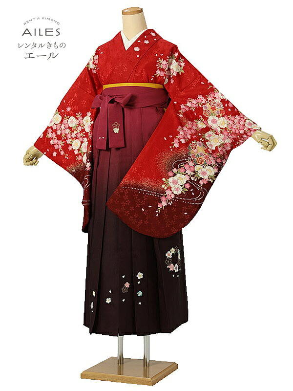 大学生 専門学校生 卒業 【レンタル】 卒業レンタル袴 女袴レンタル AG0358 赤 桜 卒業袴 着物レンタル 卒業式 小学校卒業式 レンタルフルセット 女袴 袴 レンタル 女 新品足袋プレゼント 【往復送料無料】｜レンタルきもの　エール