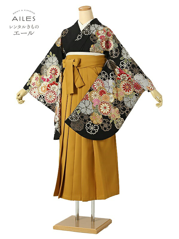 角帽 専門職授業時間生 卒 【賃借】 卒賃借袴 女袴賃借 AG0407 黒 桜 絞り柄 卒袴 御召しもの賃借 卒式 初等学校卒式 賃借フルセット 女袴 袴 賃借 女 新品足袋差し上げ物 【往復貨物輸送無料】