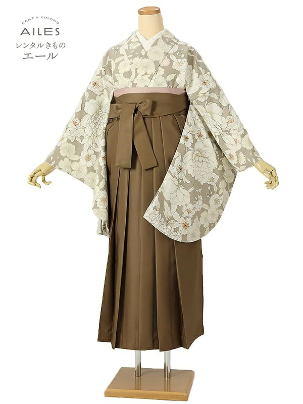 大学生 専門学校生 卒業 【レンタル】 卒業レンタル袴 女袴レンタル AG0475 ベージュ 白 花模様 卒業袴 着物レンタル 卒業式 小学校卒業式 レンタルフルセット 女袴 袴 レンタル 女 新品足袋プレゼント 【往復送料無料】
