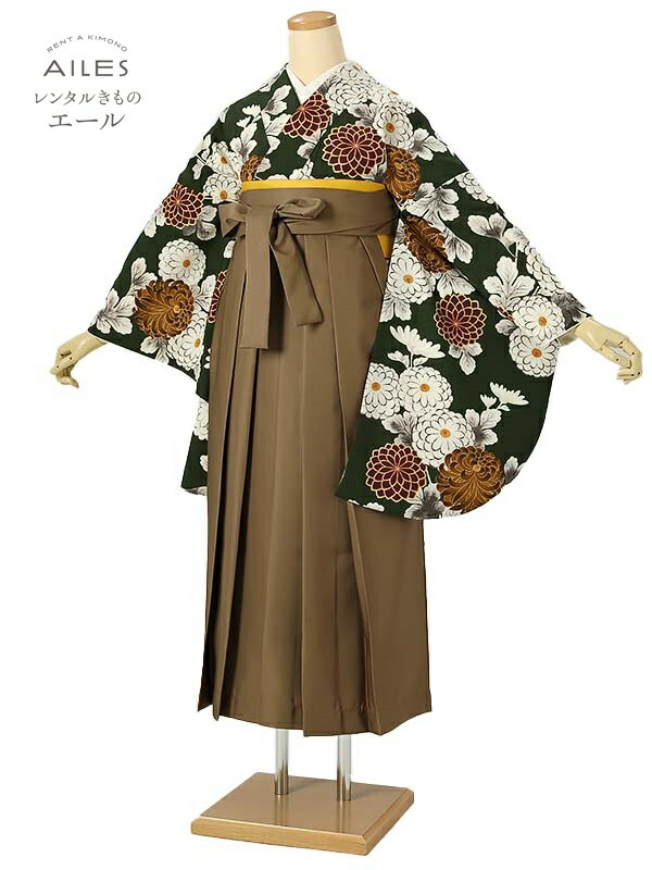 角帽 専門職授業時間生 卒 【賃借】 卒賃借袴 女袴賃借 AG0485 緑 白 ダリア 卒袴 御召しもの賃借 卒式 初等学校卒式 賃借フルセット 女袴 袴 賃借 女 新品足袋差し上げ物 【往復貨物輸送無料】