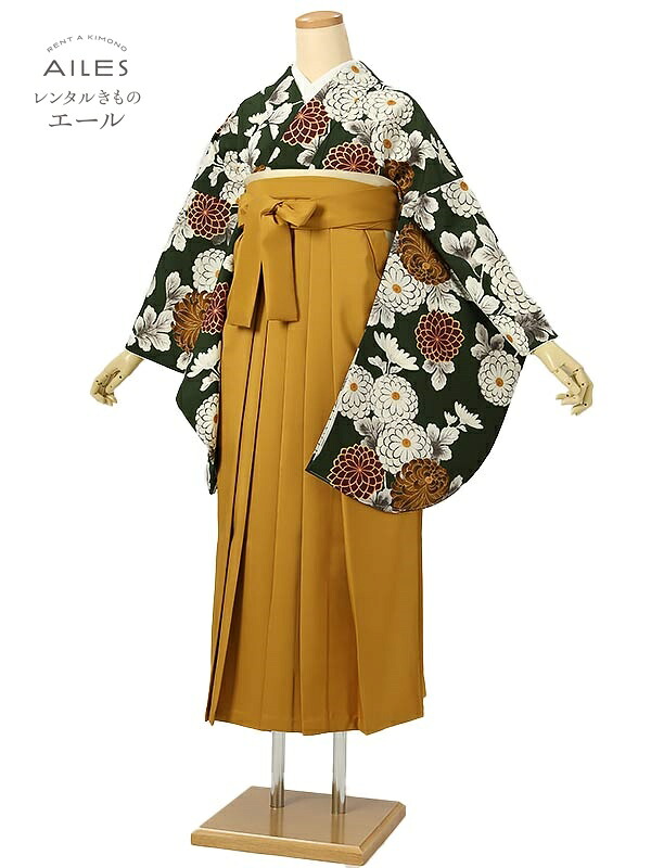 角帽 専門職授業時間生 卒 【賃借】 卒賃借袴 女袴賃借 AG0487 緑 白 ダリア 卒袴 御召しもの賃借 卒式 初等学校卒式 賃借フルセット 女袴 袴 賃借 女 新品足袋差し上げ物 【往復貨物輸送無料】