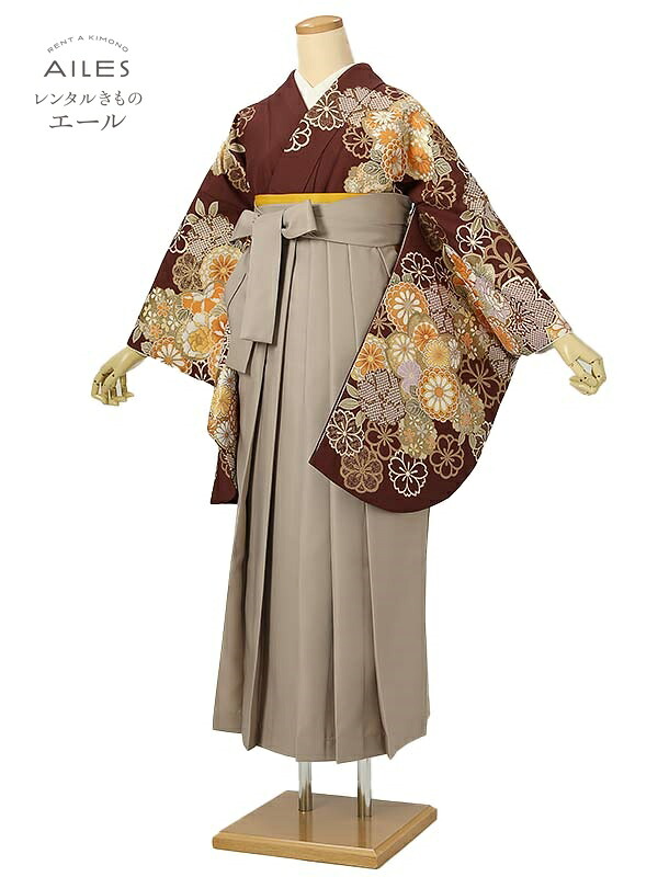 角帽 専門職授業時間生 卒 【賃借】 卒賃借袴 女袴賃借 AG0493 赤茶 桜 菊 絞り柄 卒袴 御召しもの賃借 卒式 初等学校卒式 賃借フルセット 女袴 袴 賃借 女 新品足袋差し上げ物 【往復貨物輸送無料】