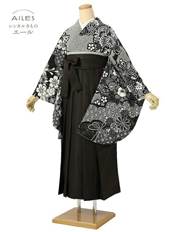 角帽 専門職授業時間生 卒 【賃借】 卒賃借袴 女袴賃借 AG0511 黒 桜 絞り柄 卒袴 御召しもの賃借 卒式 初等学校卒式 賃借フルセット 女袴 袴 賃借 女 新品足袋差し上げ物 【往復貨物輸送無料】