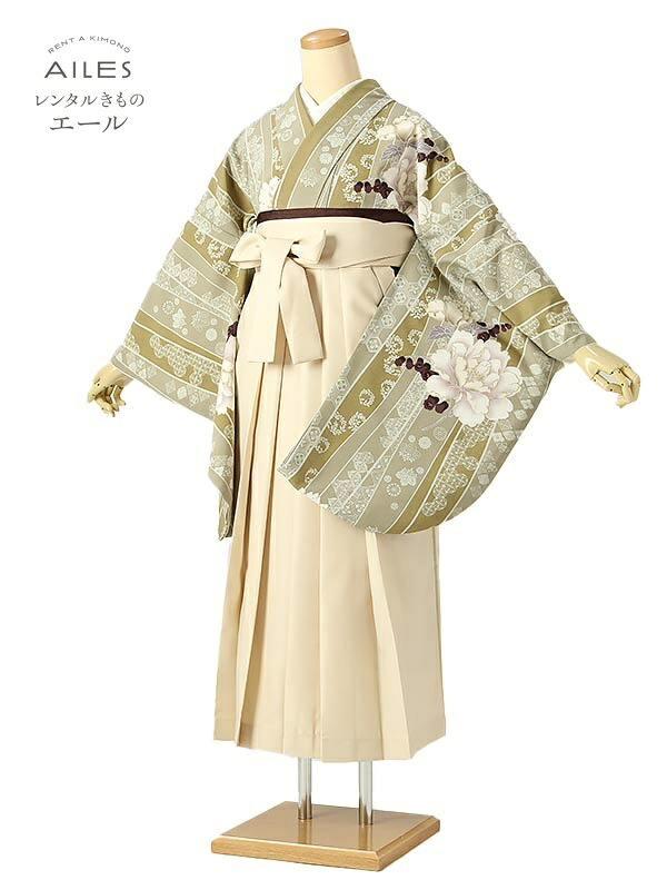 角帽 専門職授業時間生 卒 【賃借】 卒賃借袴 女袴賃借 AG0514 緑であることベージュ 縞模様 花飾りつけ 卒袴 御召しもの賃借 卒式 初等学校卒式 賃借フルセット 女袴 袴 賃借 女 新品足袋差し上げ物 【往復貨物輸送無料】