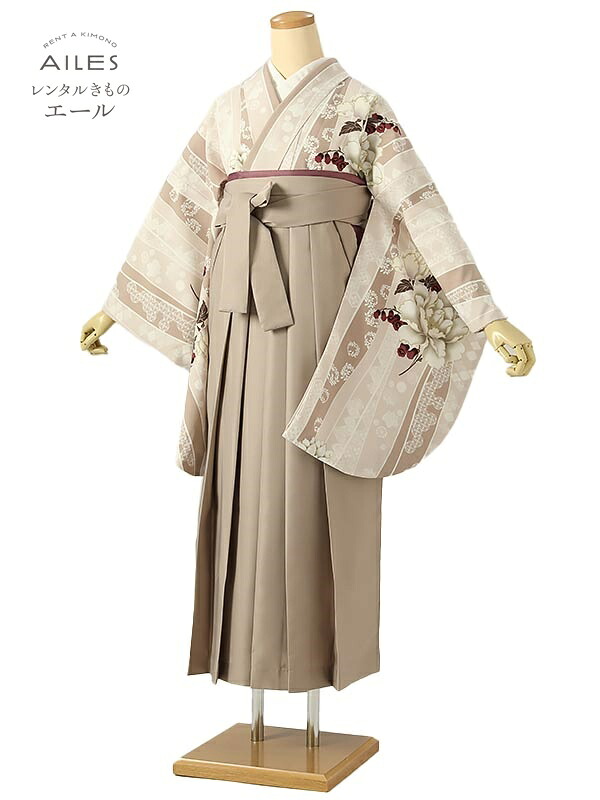 角帽 専門職授業時間生 卒 【賃借】 卒賃借袴 女袴賃借 AG0517 ベージュ 縞模様 花飾りつけ 卒袴 御召しもの賃借 卒式 初等学校卒式 賃借フルセット 女袴 袴 賃借 女 新品足袋差し上げ物 【往復貨物輸送無料】