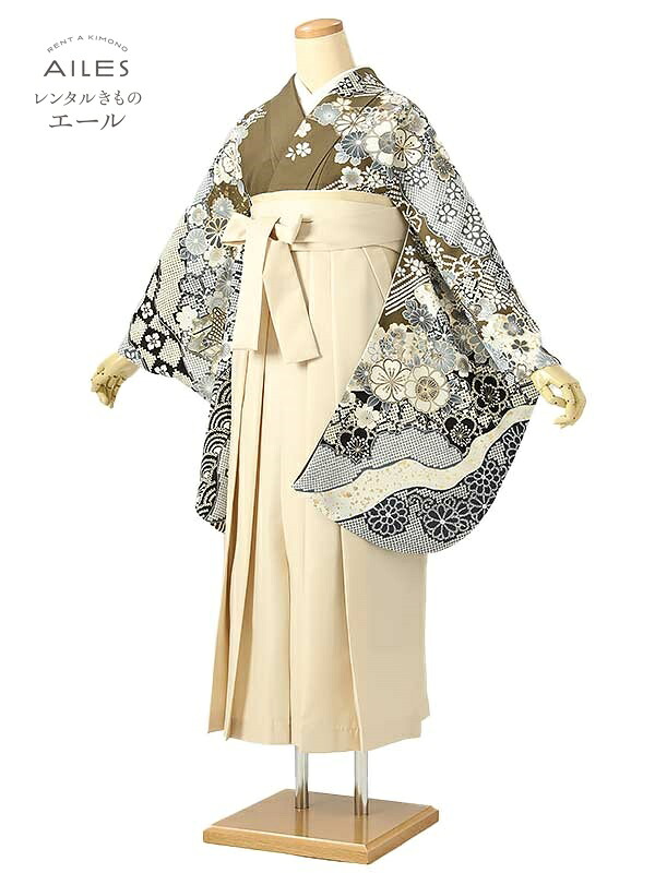角帽 専門職授業時間生 卒 【賃借】 卒賃借袴 女袴賃借 AG0526 カーキ 薄墨色 絞り柄 卒袴 御召しもの賃借 卒式 初等学校卒式 賃借フルセット 女袴 袴 賃借 女 新品足袋差し上げ物 【往復貨物輸送無料】