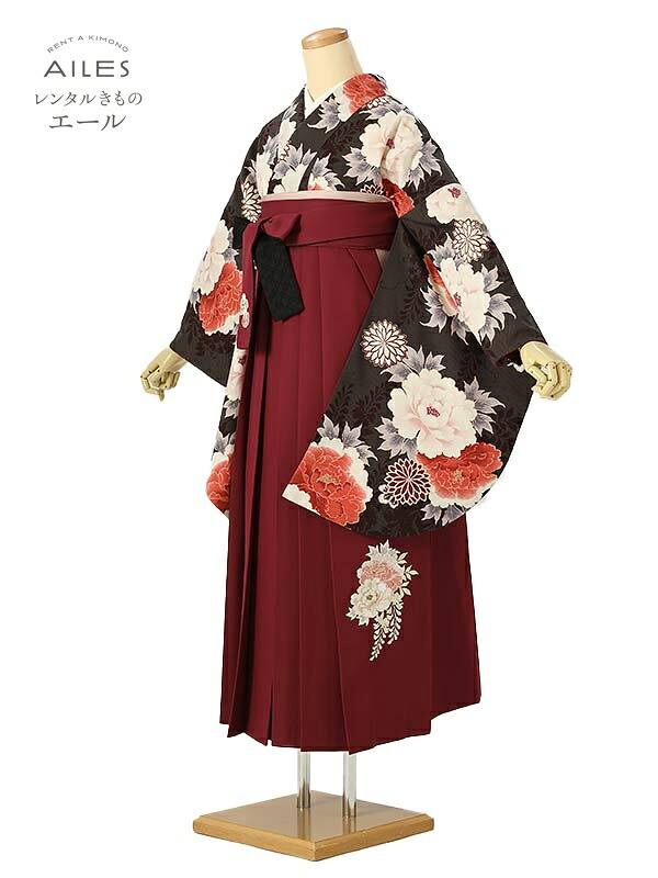大学生 専門学校生 卒業 【レンタル】 卒業レンタル袴 女袴レンタル AG0555 こげ茶 白 菊 牡丹 九重 卒業袴 着物レンタル 卒業式 小学校卒業式 レンタルフルセット 女袴 袴 レンタル 女 新品足袋プレゼント 【往復送料無料】 24,198円
