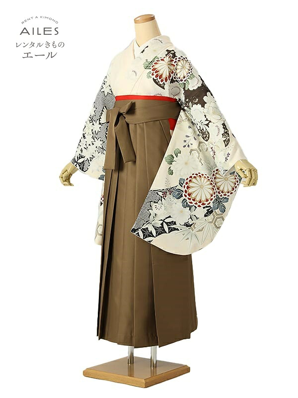 大学生 専門学校生 卒業 【レンタル】 卒業レンタル袴 女袴レンタル AG0577 アイボリー 茶 松 菊 絞り柄 卒業袴 着物レンタル 卒業式 小学校卒業式 レンタルフルセット 女袴 袴 レンタル 女 新品足袋プレゼント 【往復送料無料】