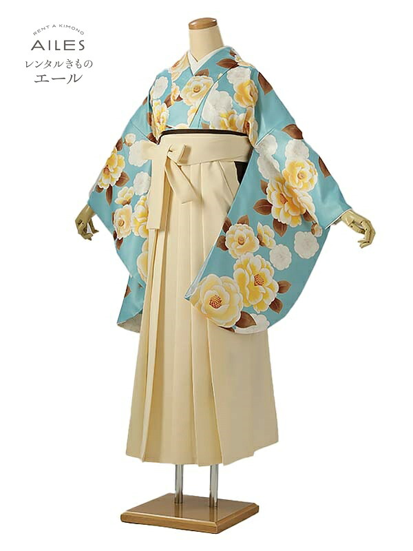 角帽 専門職授業時間生 卒 【賃借】 卒賃借袴 女袴賃借 AG0628 水色 山吹色 椿 卒袴 御召しもの賃借 卒式 初等学校卒式 賃借フルセット 女袴 袴 賃借 女 新品足袋差し上げ物 【往復貨物輸送無料】