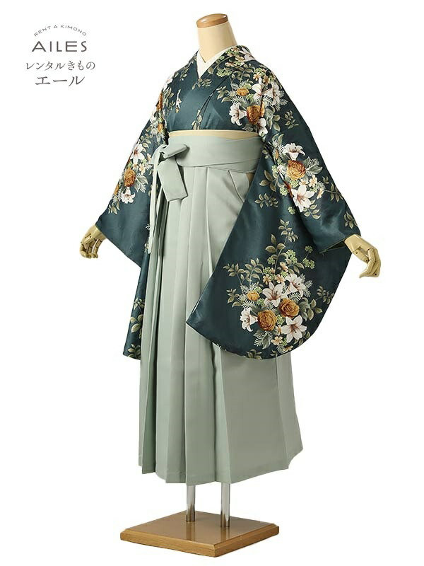 角帽 専門職授業時間生 卒 【賃借】 卒賃借袴 女袴賃借 AG0651 深緑 オレンジ色 ローズ 百合 卒袴 御召しもの賃借 卒式 初等学校卒式 賃借フルセット 女袴 袴 賃借 女 新品足袋差し上げ物 【往復貨物輸送無料】