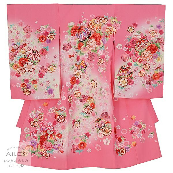 産着 女児産着女の子レンタル AM0092 ピンク 鞠 花模様 陽気な天使 女の子 産着 レンタル お宮参り 産着レンタル 祝着レンタル 初着 かわいい 女の子 赤ちゃん 記念撮影 着物 産着 赤ちゃん着物 女児 帽子よだれかけセットレンタル 送料無料