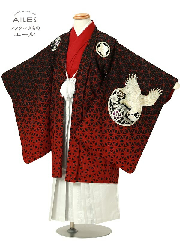 七五三 お召しもの【賃借】 かんたん七五三 5歳 袴賃借 AO5284 黒 赤 鷹 麻の葉 ジャパン表現スタイル お坊っちゃん  羽織袴 袴仕掛ける 貸お召しもの 和装 お正月 儀式用 卒園式 きもの 七五三 お召しもの ５才お坊っちゃん 一般受け柄 赤ちゃん 753 かっこいい 一般受け 新品足袋差し上げ物 往復貨物輸送無料