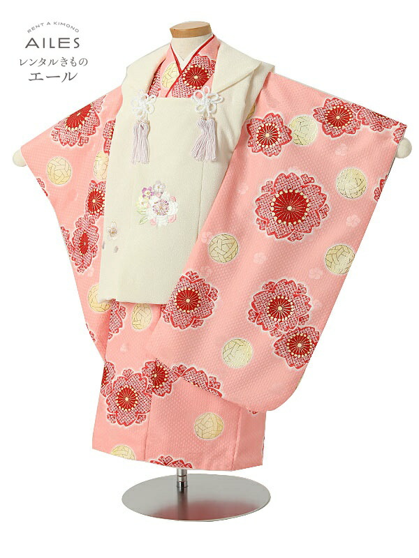 七五三 （賃借）753 御嬢さん 3歳厚地の外套賃借 AP3256 さくら色 桜 疋田 お嬢さん 七五三厚地の外套  厚地の外套 貸お召しもの 和装 お正月 喜び事 きもの 3歳 七五三 3才御嬢さん 一般受け柄 小わっぱ  753 愛くるしい 一般受け 新品足袋差し上げ物 貨物輸送無料 着物-キッズファッション-キッズ・ベビー・マタニティ