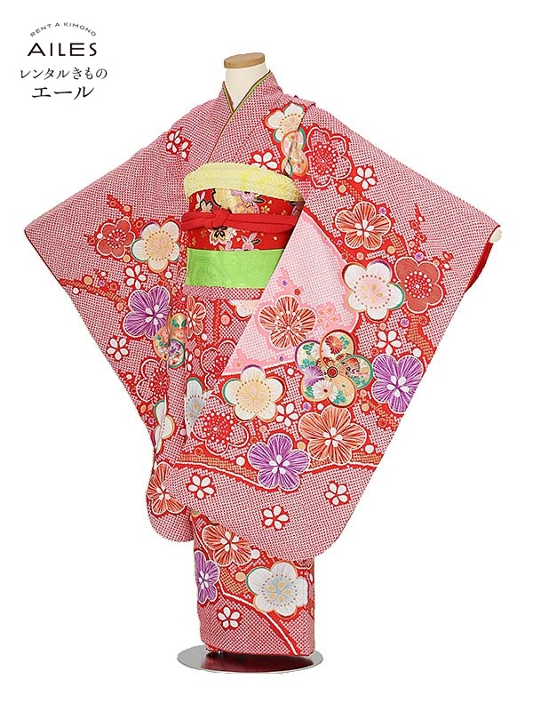 七五三 着物 【レンタル】七五三女の子 ７歳着物レンタル AP7049 赤 ピンク 絞り柄 梅 女児 七五三着物 レンタル 七五三 レンタル着物 子供 着物 ７歳 七五三 女の子 きもの 可愛い 753 足袋プレゼント 【往復送料無料】｜レンタルきもの　エール