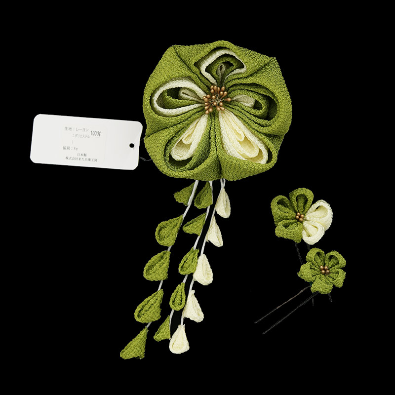 販売品未使用 ワケあり Off 髪飾り かわいい Zy0035 グリーン 花 ちりめん つまみ細工 さがり アップスタイル 販売商品 振袖 成人式 髪飾り 人気 送料無料 Sermus Es