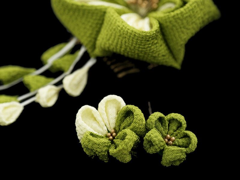 販売品未使用 ワケあり Off 髪飾り かわいい Zy0035 グリーン 花 ちりめん つまみ細工 さがり アップスタイル 販売商品 振袖 成人式 髪飾り 人気 送料無料 Sermus Es