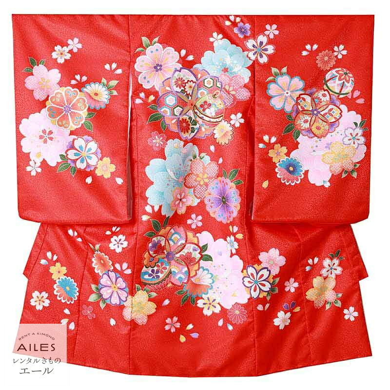 お宮参り うしろ帯 夏用 【賃借】御嬢さん産着(夏)0034 赤 鞠 桜 花飾りつけ 好いたらしい 冷やりとした 単衣 長襦袢袖なし 夏 うしろ帯 お宮参り 産着賃借 掛け着 よだれかけ 祝着賃借 産着 一般受け 初着 うしろ帯 赤んぼう 祝する映画化 rental もの言う花かぶり笠仕掛ける賃借付 夏物